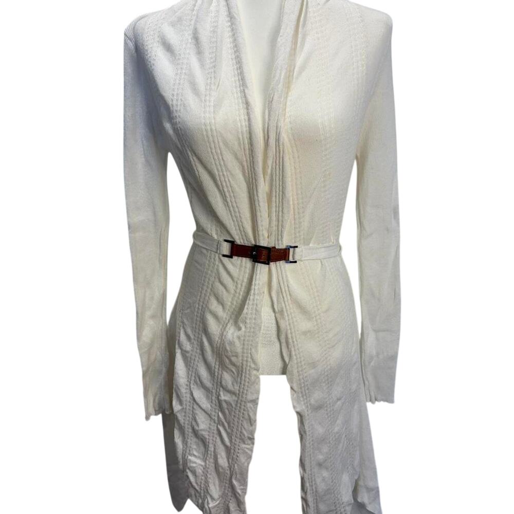 Caché white long sleeve belted cardigan